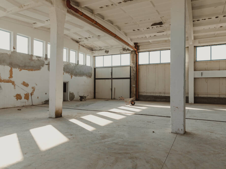 Inside an old industrial hall.